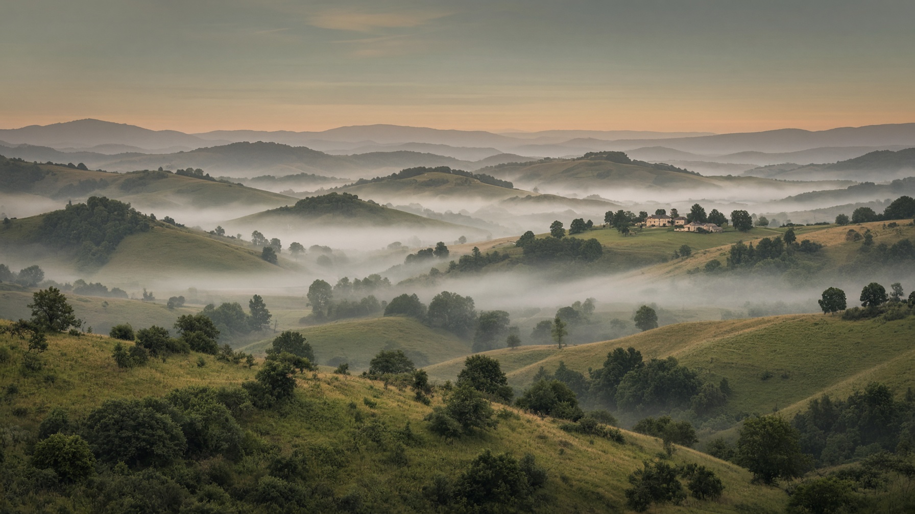 Virginia Piedmont hills at dusk near Nokesville